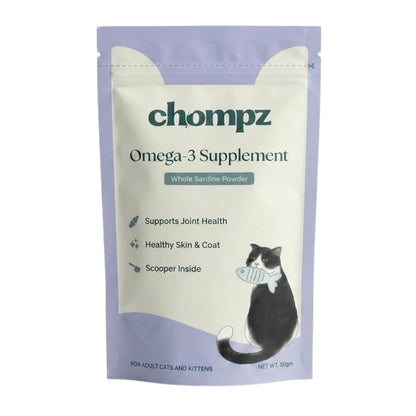 Chompz Sardine Powder for Cats | Natural Omega-3 Supplement | 50G | Pure Whole Fish Powder for Joints, Skin & Coat | Cat Food Topper | Scooper Included | for Kittens & Adults | 25+ Servings