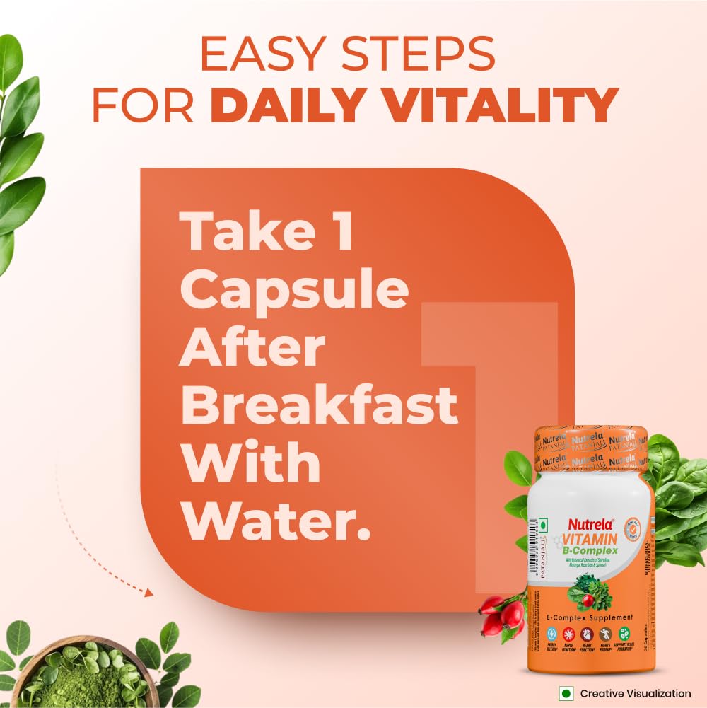 Nutrela Daily Energy Biofermented B Complex for Men & Women - 30 Veg Capsules