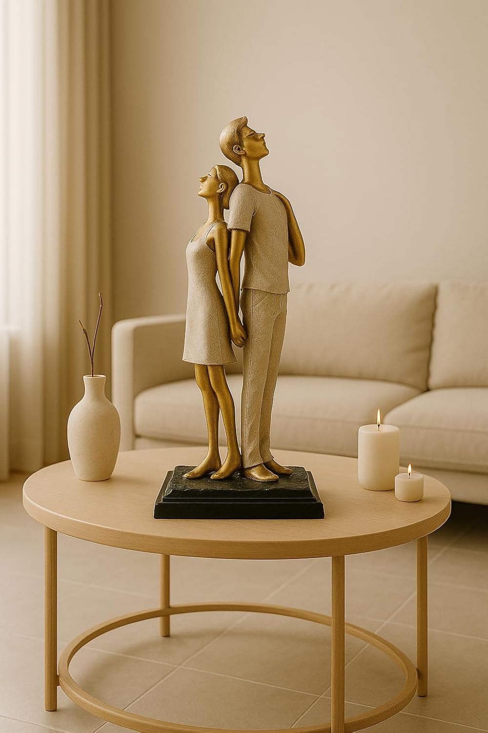 Stylish Modern Looking Couple Resin Romantic Figurine Statue for Home Decor (Pack of 1, Golden Brown)