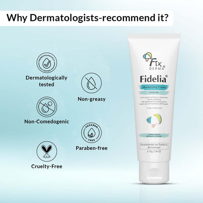 Fixderma Fidelia Moisturizing cream | Daily Moisturizer for Dry & chapped skin | Provides Hydration and Moisturization, Non-Comedogenic & Non-Greasy formulation - 75 gm
