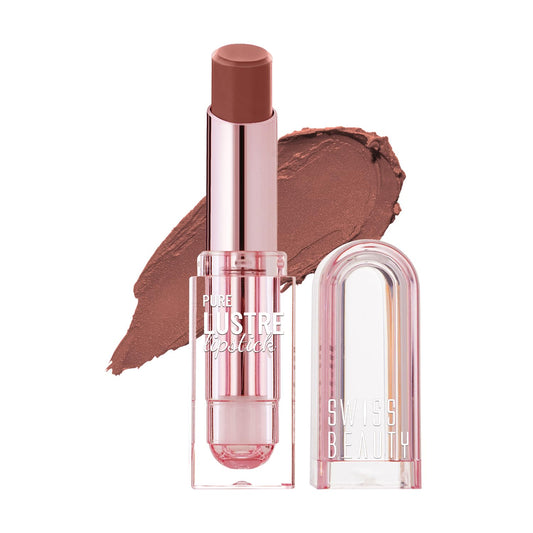 Swiss Beauty Pure Lustre Lipstick | High Shine Finish | Smooth Glide | With Olive Oil & Vitamin E | Hydrating | Shade- Twisted Caramel, 3.8gm