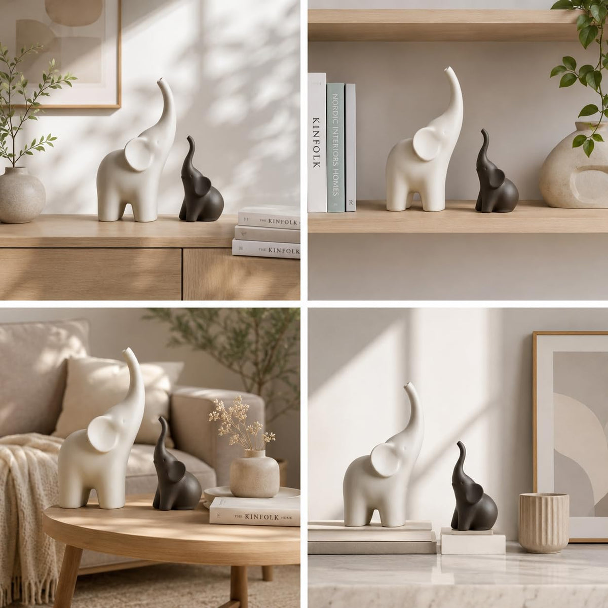Elephant Showpiece Set for Home Decor, Matte Finish Elephant Decorative Figurines for Living Room, TV Table, Shelf Decor Lucky Elephant Statue for Housewarming Gift (Black & White,PLA Plastic)