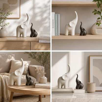 Elephant Showpiece Set for Home Decor, Matte Finish Elephant Decorative Figurines for Living Room, TV Table, Shelf Decor Lucky Elephant Statue for Housewarming Gift (Black & White,PLA Plastic)