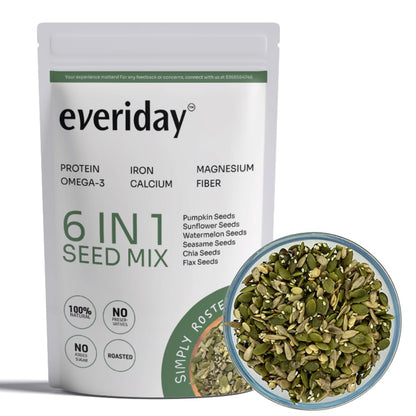 Everiday Simply Roasted 6-in-1 Super Seed Mix | 250g | Pumpkin, Sunflower, Watermelon, Sesame, Chia & Flax | Healthy Crunchy Snack for Daily Nutrition | High Protein, Fibre & Omega-3 | Vegan & Gluten-Free