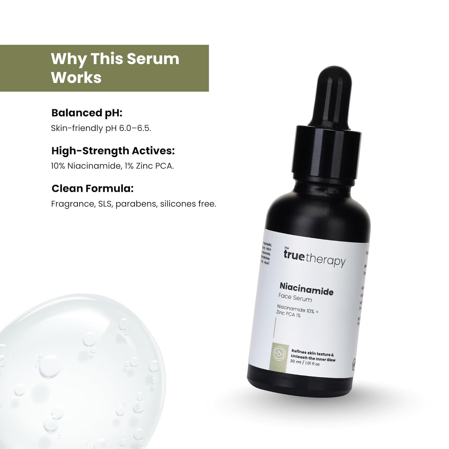 The True Therapy Niacinamide Face Serum 10% + Zinc PCA 1% - Pore Reducer, Uneven Skin Tone & Dark Spot Reducer, Treat Acne, Skin Balancing, Reduce Excess Oil & Skin Redness – 30 ml