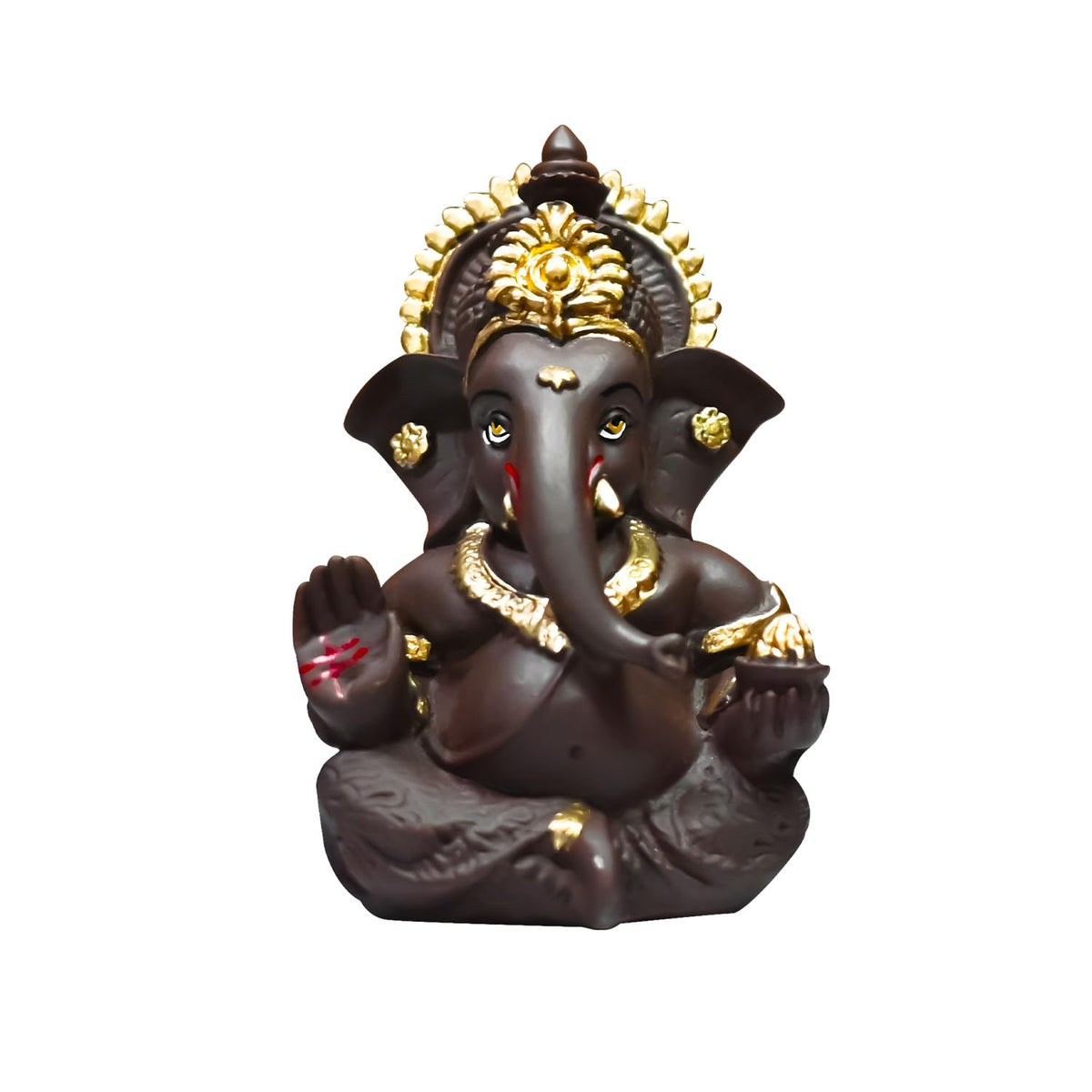 Gold Plated Ganesha Idol for Office Desk Puja Room God Ganesha Idol for Home Decor Ganpati for Sculpture, Religious Gift 3.5 inches (8.89 x 5.08 cm) (Brown), Resin, Religious