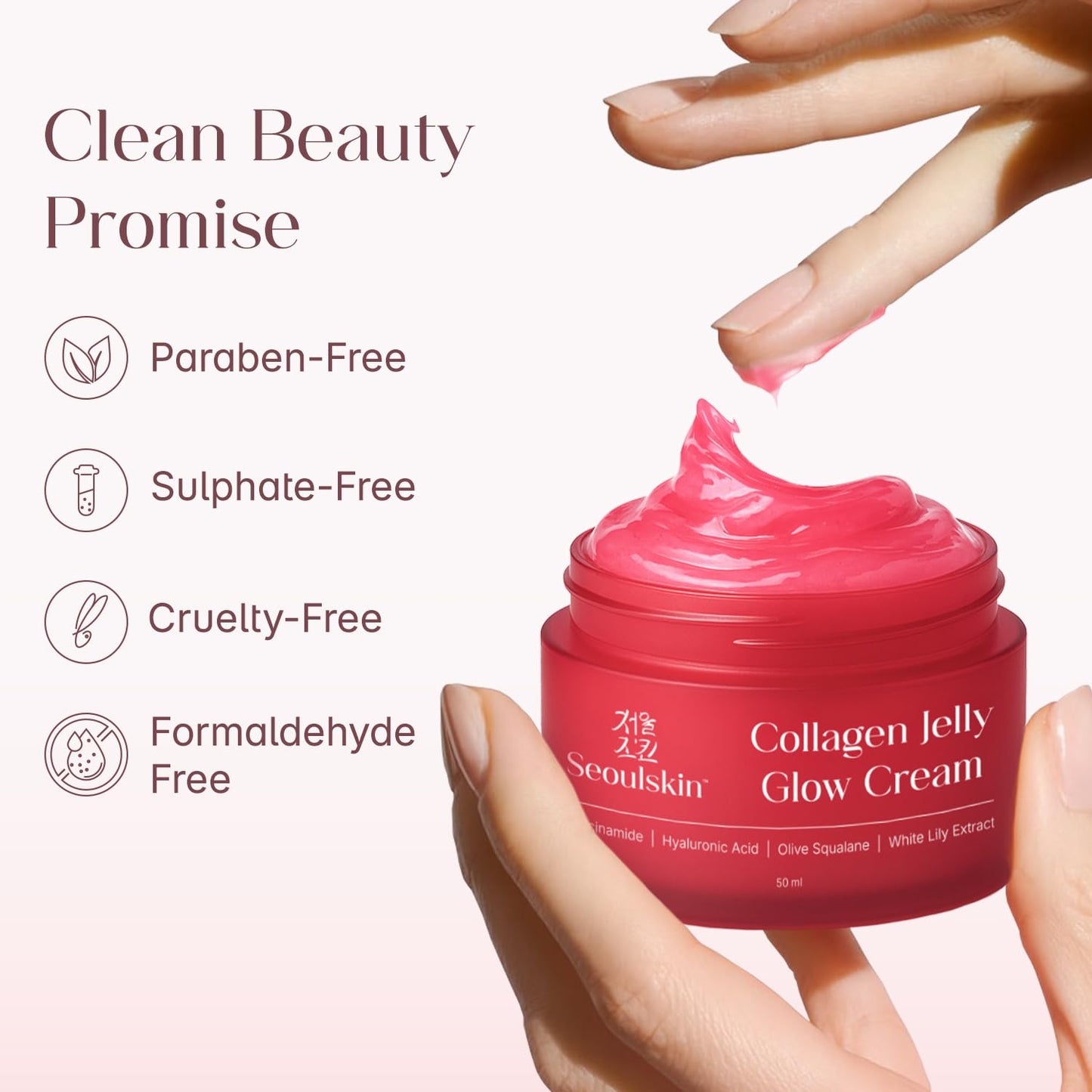SeoulSkin Collagen Face Cream for Glowing Skin | Niacinamide, Hyaluronic Acid & White Lily Extract | Red Jelly Moisturizer for Hydration, Firming & Anti-Aging | Korean Glass Skin Glow | 50ml