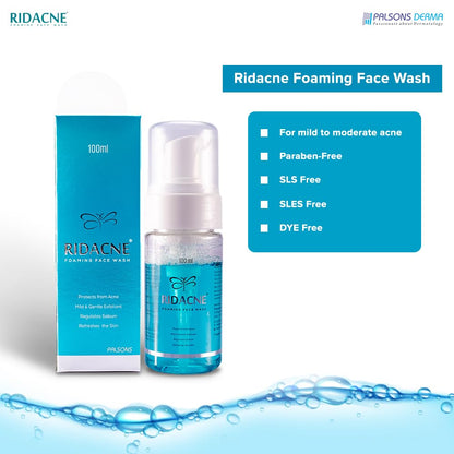RIDACNE FOAMING FACE WASH -For Mild & Moderate Acne|80% Sebum Regulation|Refreshed Skin|Daily Use|Mild & Gentle Face Wash | Dermatologist Recommended | 100 ML