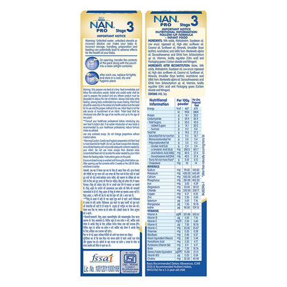 Nestlé NAN PRO 3 Follow-Up Formula-Powder After 12 months, Up to 18 months, Stage 3, 400g Pouch in Box