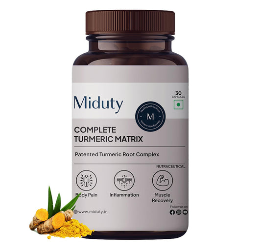 Zphivo Miduty by Palak Notes Complete Turmeric Matrix Curcumin Capsules For Relieving Muscle Pain - Lower Cholesterol - Anti-inflammatory - Increase memory power - Skin Health - 30 Capsules