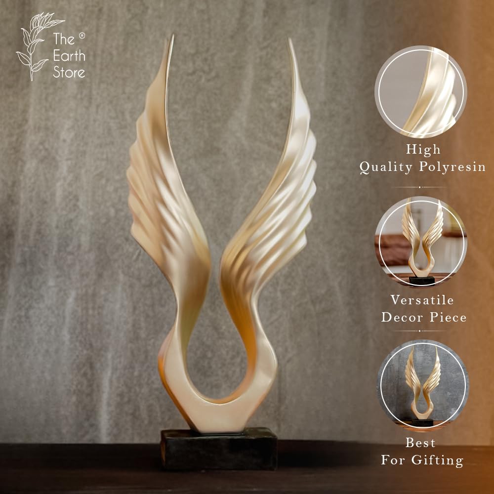 Gold Angel Wings Statue Divine Home Décor Sculpture Figurine for Home, Living Room, Office, Hotel, Restaurant Decorative Showpiece Items