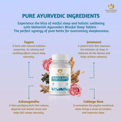 Maharishi Ayurveda Blissful Sleep Tablets For Sleep Management | Clinically Researched and Non-Habit Forming Melatonin - Free Ayurvedic Sleep Rasayanam with Ashwagandha (60 Tablets)
