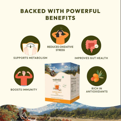 Wellwith Sea Buckthorn Super Fruit Tea | Seabuckthorn berry and Leaves |Natural Herbal Drinks |Rich in Antioxidants, Vitamin C & Omega 7 | Supports Immunity & Glow | 20 Tea Bags(2g Each),Pack of 1