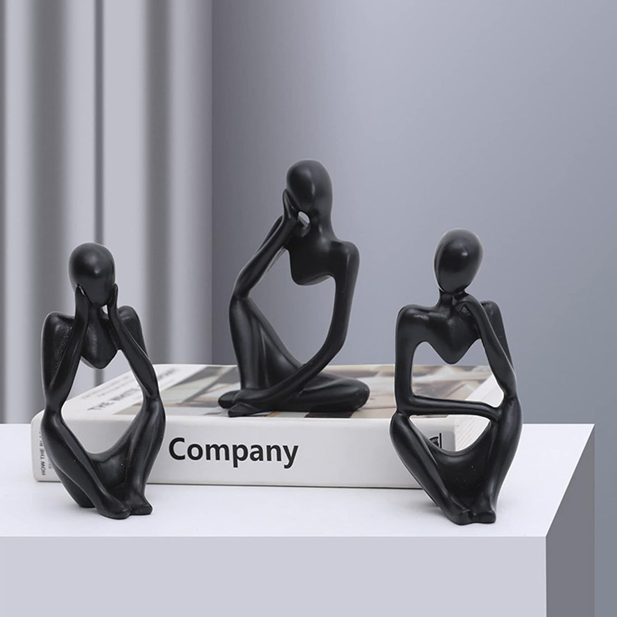 Set of 3 Black Thinker Statues Modern Abstract Thinker Sculptures Decorative Showpiece for Gifting Living Room House Warming Anniversary Shelf Table Desk Birthday Office & Home Decoration