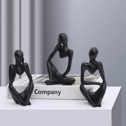 Set of 3 Black Thinker Statues Modern Abstract Thinker Sculptures Decorative Showpiece for Gifting Living Room House Warming Anniversary Shelf Table Desk Birthday Office & Home Decoration