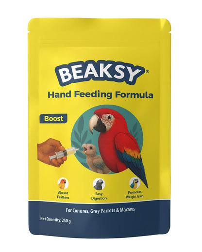 BEAKSY Boost Hand Feeding Formula for Baby Birds | for Conures, Grey Parrots & Macaws | Promotes Weight Gain, Vibrant Feathers & Easy Digestion (250gm)