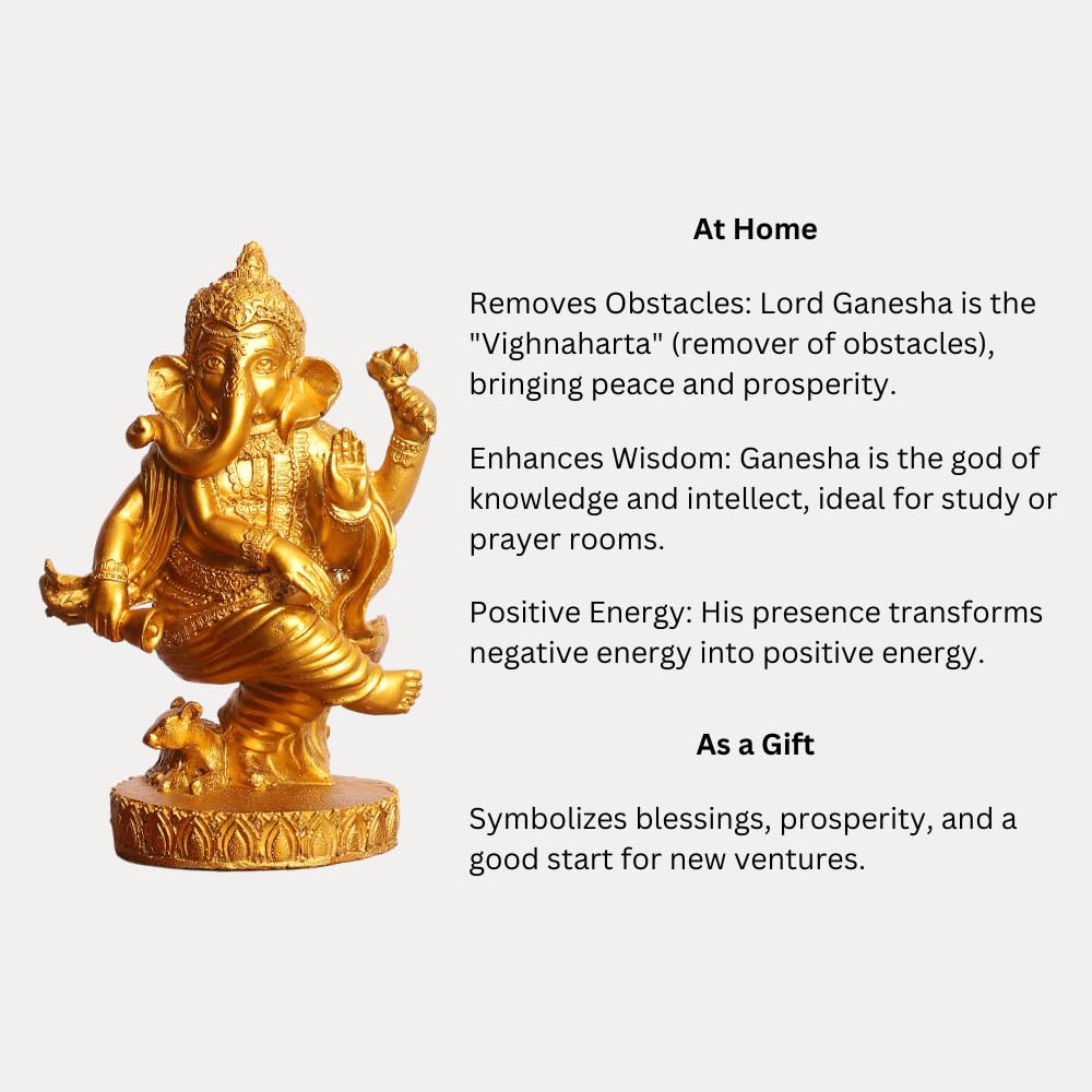 Gold Plated Eco-Friendly Dancing Ganesha Idol Figurine | Polyresin Ganpati Statue | for Table, Living Room, Home Decoration