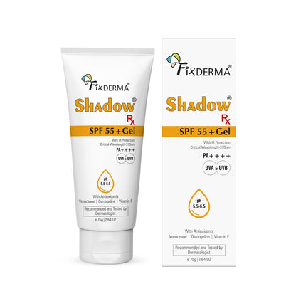 Fixderma Shadow RX Sunscreen SPF 55+ Gel PA++++ for Oily Skin | Sunscreen for Body & Face with UVA, UVB, IR Protection and Vitamin E - 75gm