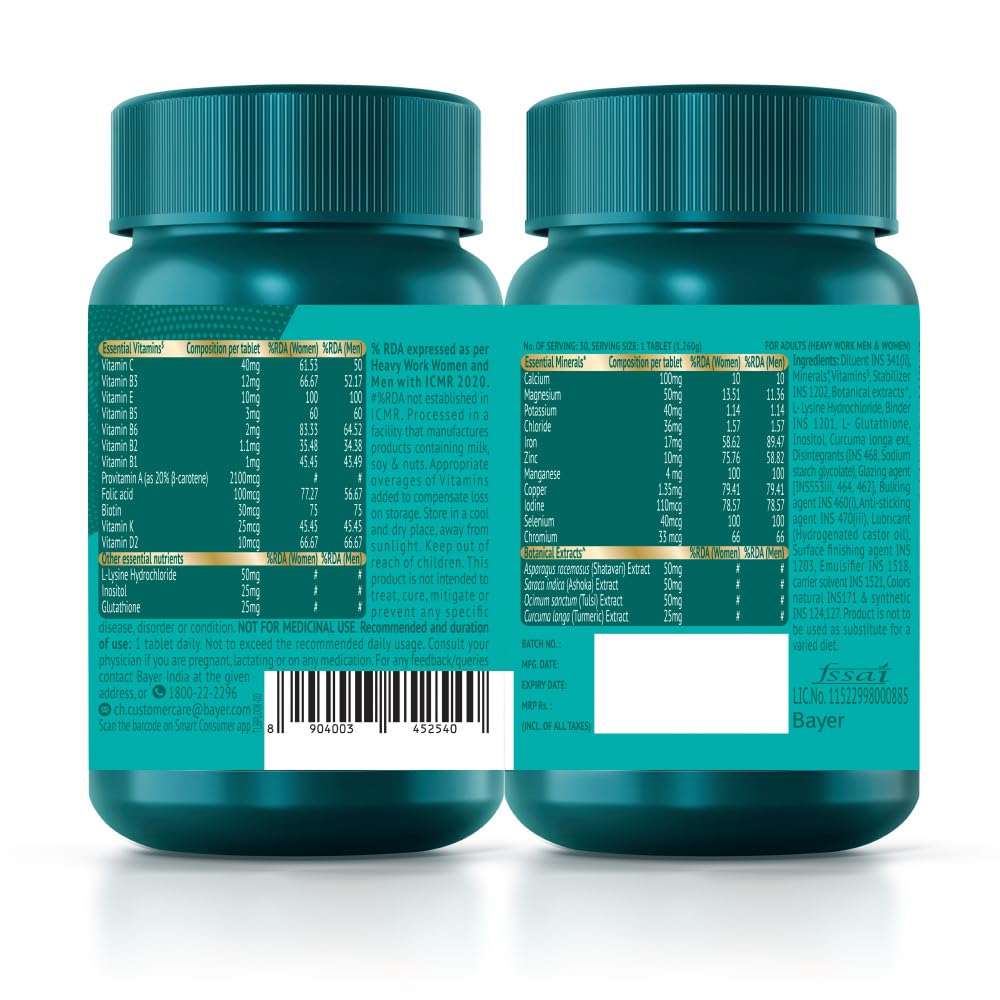 Zephivo Supradyn Naturals Iron (30 tablets) with 3X Iron, Ashoka, Shatavari, Zinc, Vitamin C, Folic Acid, 30 vital nutrients, Supports Blood Health & Provides Energy, Veg