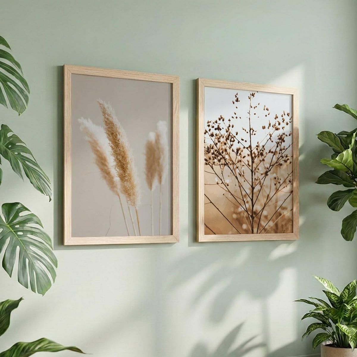 illustration design Wall frames for Home decoration/ paintings for living room, bedrrom and office decor (Theme- minimal (Synthetic Wood frame) (Leminated 300 GSM Print) (framed, Multicolur) Set of 2