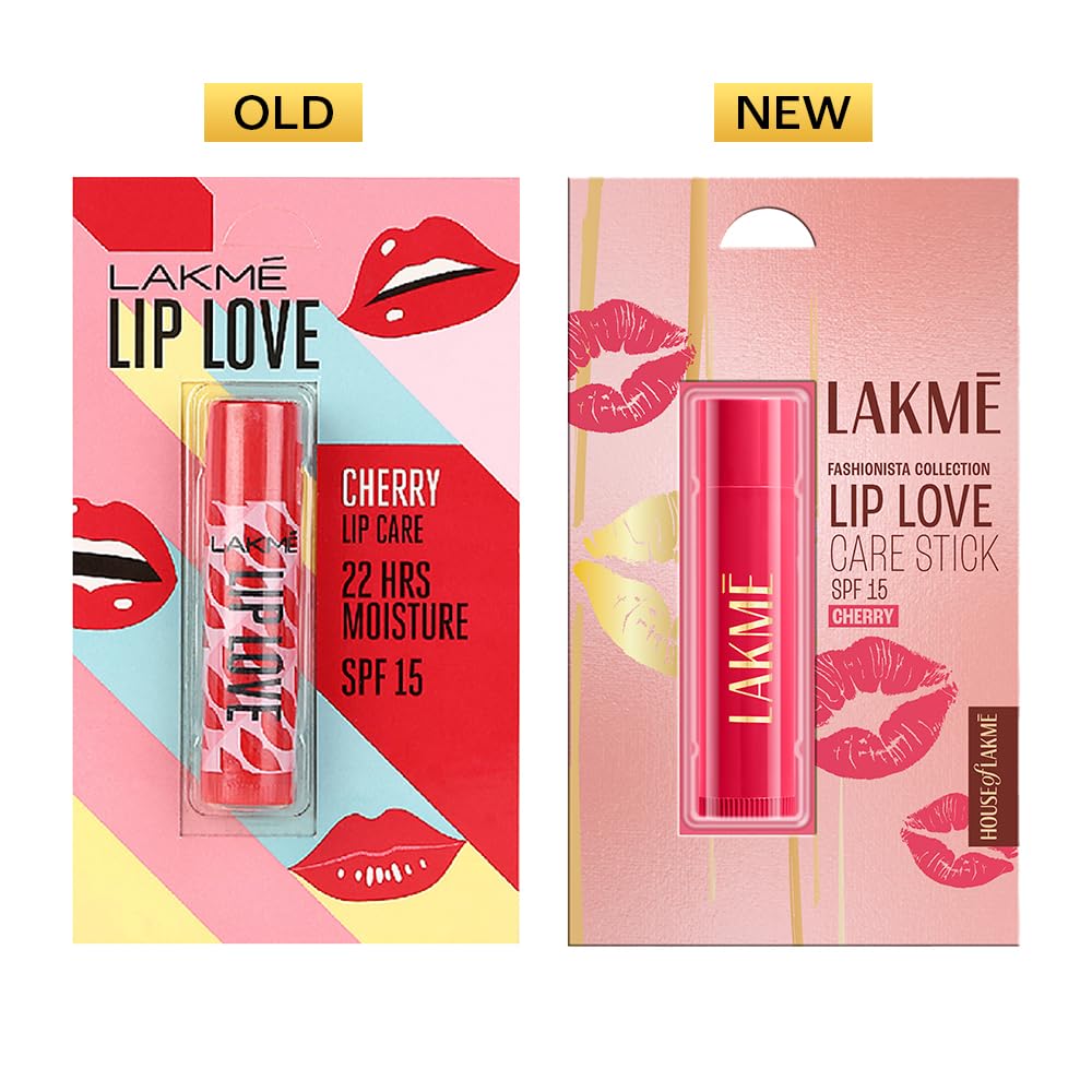 Lakme Lip Love Care Stick Cherry, with 10% Vitamin E Complex, nourished with Shea & Cocoa Butter and enriched with Almond & Jojoba Oil for 24hr moisturization in just 1 swipe, with SPF 15, 4.5g
