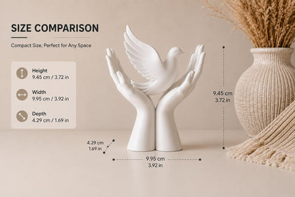 Dove in Hands Decor Sculpture, White Matte Finish, 13 cm Height, Plastic Peace Symbol Statue, Modern Home Decor Accent for Living Room, Office Desk, Bookshelf & Gift