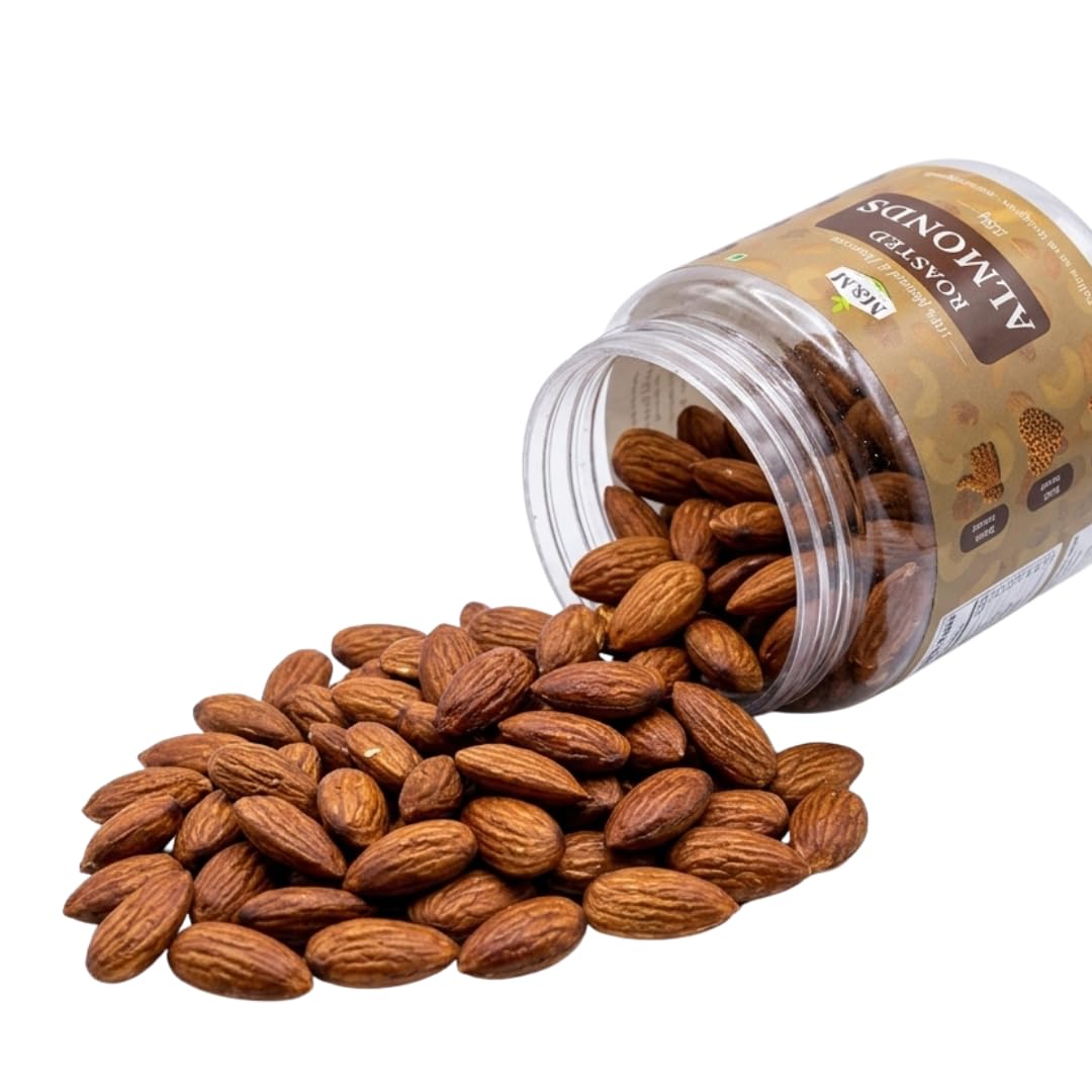 M&M Varietywala Premium Roasted Almonds | 250g Reusable Airtight Jar | Dry Roasted Badam, Zero Oil Snacking, Evening Tea Snack, Crispy Baked Nuts, Reusable 250g Jar, Healthy Party Food