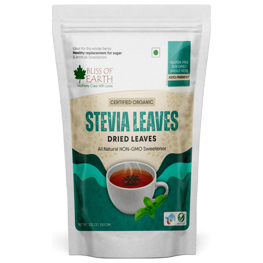 Bliss of Earth Organic Stevia Leaves Dried, Natural & Sugarfree, Best Taste, 100GM