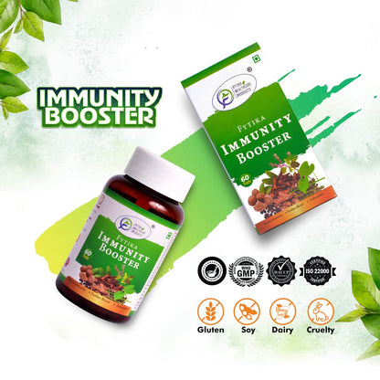 Immunity booster product with bottle and packaging on a green and white background