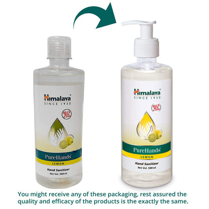 Two bottles of Himalaya PureHands Lemon Hand Sanitizer on a white background