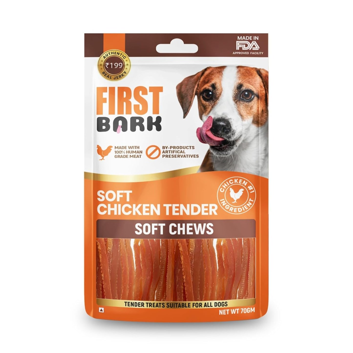 First Bark Dog Treats for Adult Dog & Puppy – Soft Chews Tender Chicken Jerky for Dogs, Small Dogs & Shih Tzu | Easy-to-Chew Puppy Treats & Dog Snacks – Soft Chicken Tenders (70g) x1