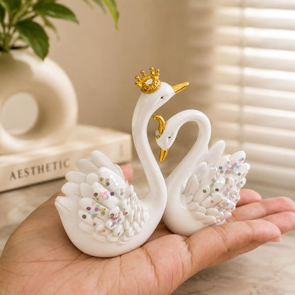 Lucky Swan Couple Crystal Wings showpiece for Home Living Room Decor | Romantic Love Bird Couple Gift for Valentine, Anniversary, Birthday (Set of 2 Pc) (Gold) (Small)