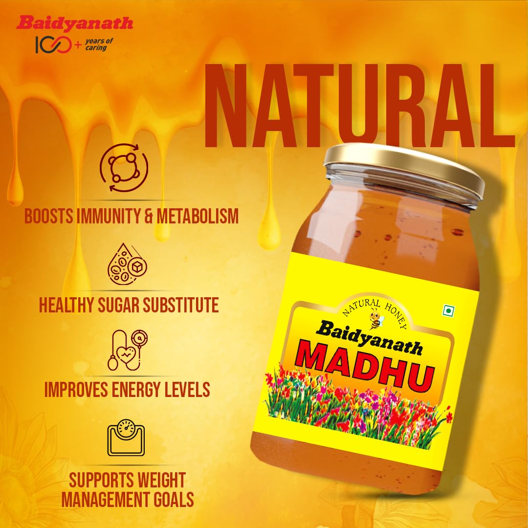 Baidyanath Madhu - 500g | No Sugar Adulteration |Natural Immunity Booster & Antioxidant Powerhouse| Weight Management, Cough Relief, Natural Honey & Sore Throat Relief