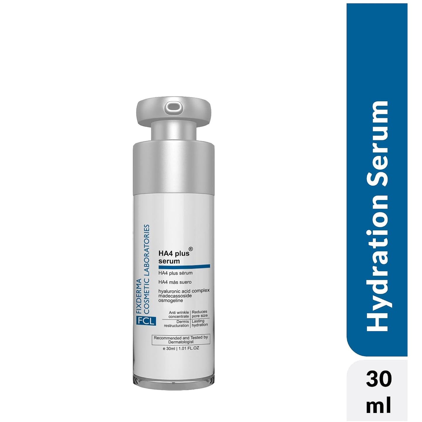 FIXDERMA COSMETIC LABORATORIES 5% Hyaluronic Acid Ha4 Plus Serum For Dry Skin, Serum For Open Pores Reduces Fine Lines And Wrinkles, Improves The Elasticity Of The Skin - 30ml (Pack Of 1)