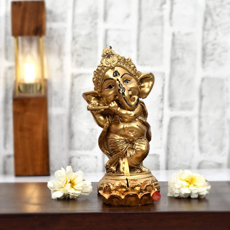 Golden Lord Ganesh Idol Figurine/Showpiece/Sculpture For Car Dashboard/Pooja Room/Table Decoration/Office Decors|Vinayaka Little Ganpati Aesthetic Lucky Gift For Diwali Birthday Festival