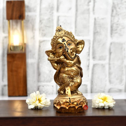 Golden Lord Ganesh Idol Figurine/Showpiece/Sculpture For Car Dashboard/Pooja Room/Table Decoration/Office Decors|Vinayaka Little Ganpati Aesthetic Lucky Gift For Diwali Birthday Festival