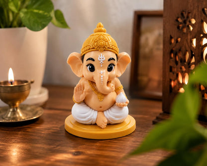 VASPAR Cute Baby Ganesha Idol for Car Dashboard | Premium Lord Ganesh Murti | Mini Ganpati Statue for Home Decor, Office Desk & Pooja Room | Spiritual Gift | Gold - Rectangle Base