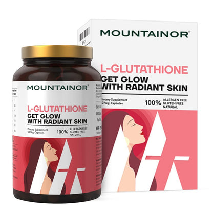 Mountainor L-Glutathione supplement bottle and packaging on a white background