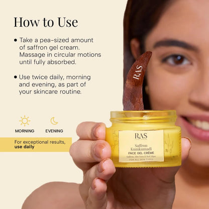 Ras Luxury Oils Saffron Kumkumadi Face Gel Creme with Aloe Vera & Red Algae | Enhances Natural Radiance | Brightening Moisturizing Cream | Light weight & Non-greasy Moisturizer For All Skin Type, 50gm