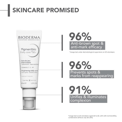 Bioderma skincare product with efficacy claims on a white background