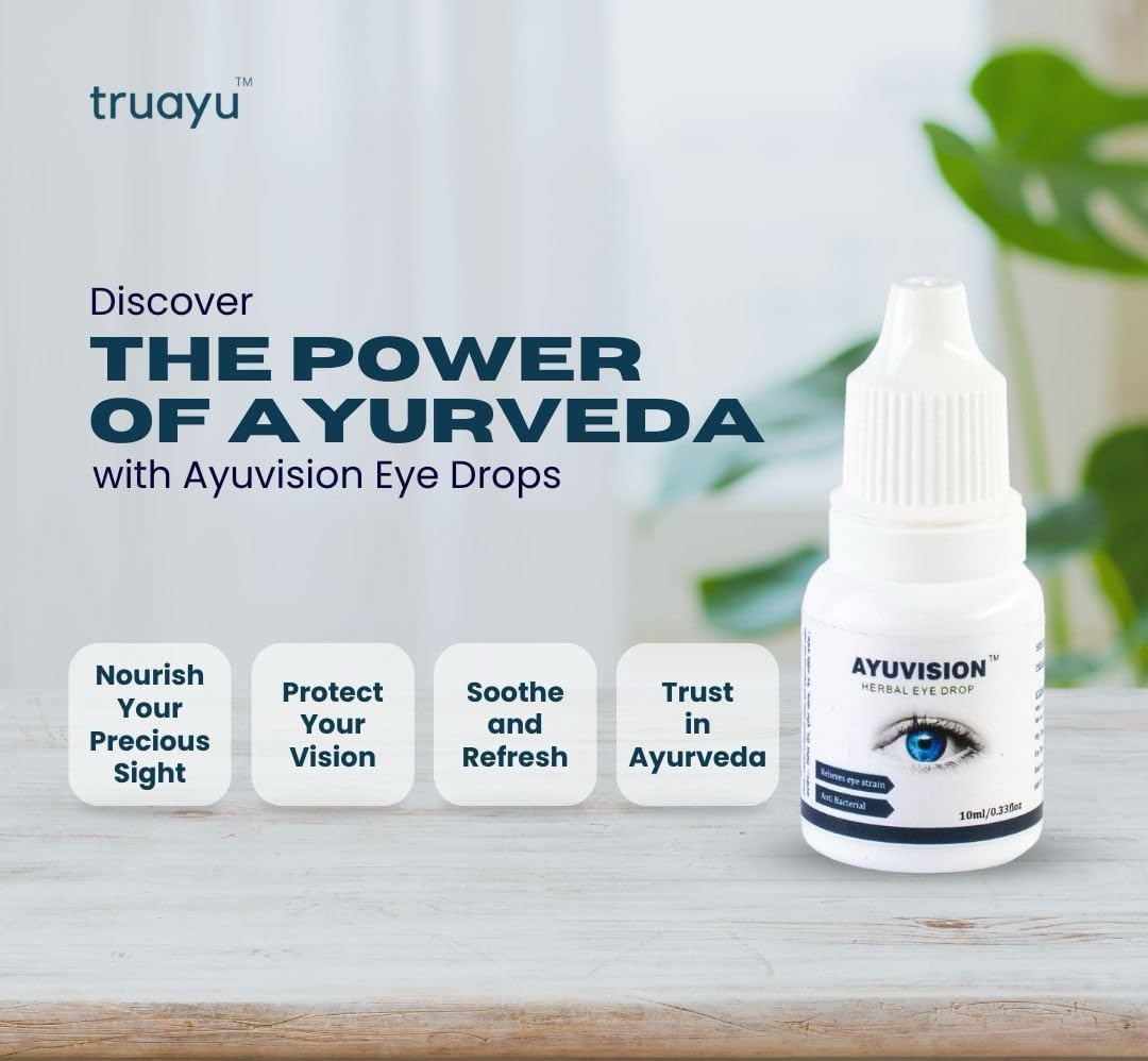 Ayuvision Herbal Ayurvedic Eye Drops for Dryness, Redness, Irritation & Itching Relief | Daily Use Eye Care with Rose, Aloe Vera & Triphala | 10ml