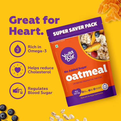 Yogabar No Added Sugar Oatmeal 1kg Pouch - with Alphonso Mango, Chia Seeds and Real Fruits & Berries - Whole Breakfast Oatmeal Cereal - Overnight Oats - with Rolled Oats