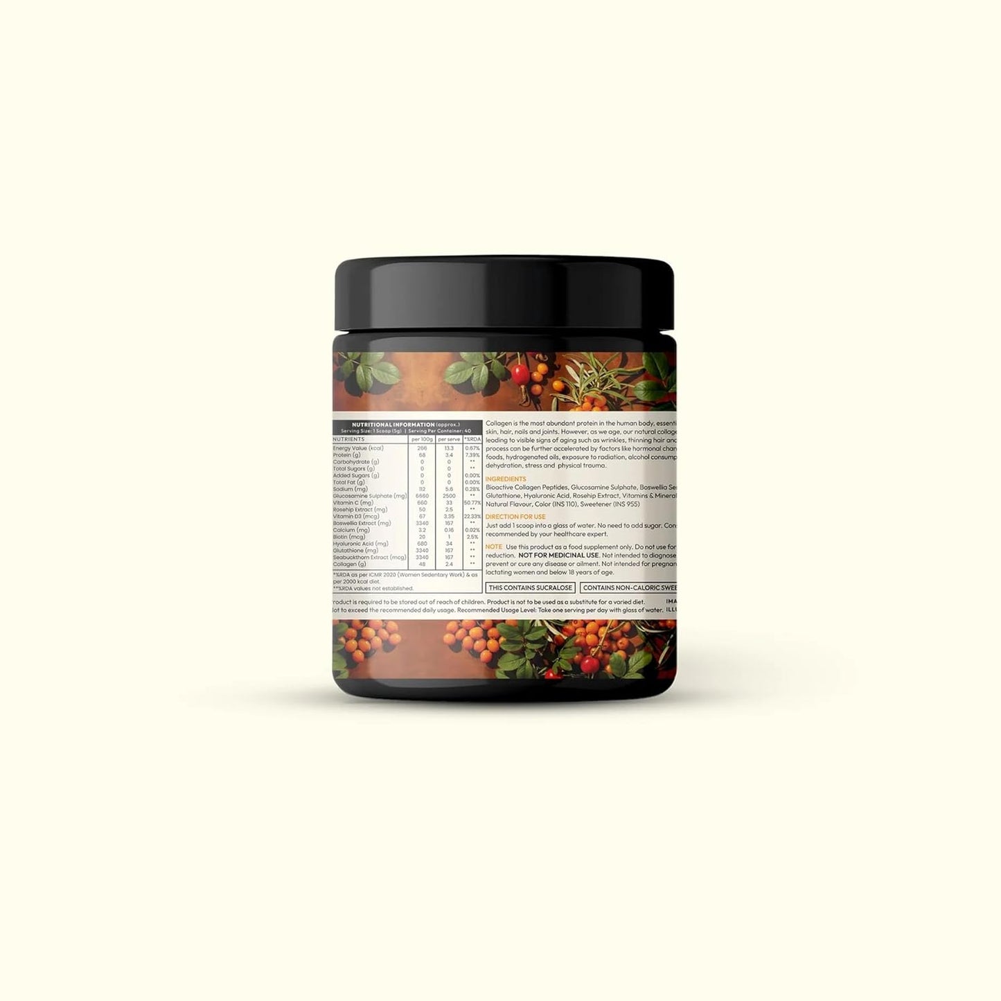 Wellwith Multi Collagen Peptides(200g, Pack of 1) | Sea Buckthorn Extract, Bioactive Collagen Peptides, Glucosamine Sulphate, Boswellia Serrata Extract, Glutathione, Vitamins