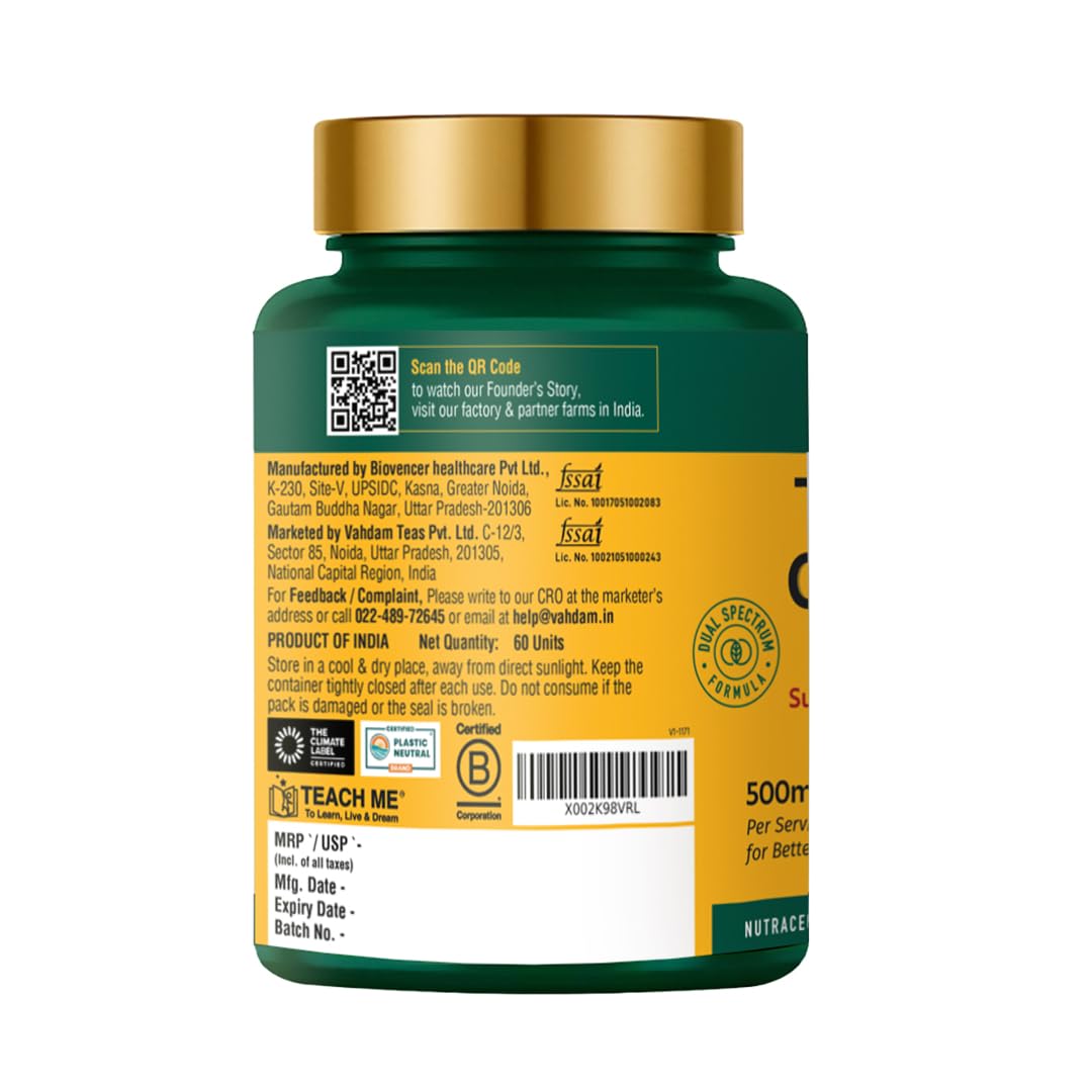 VAHDAM Turmeric Curcumin for Joint Support | 60 Capsules | Piperine & 95% Curcuminoids | Anti Inflammatory Supplement