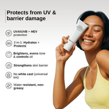 The Formularx Sun Relief Ceramide Sunscreen SPF 50 PA++++ | Broad Spectrum UV & Blue Light Protection | For Oily, Acne prone, Sensitive Skin | Brightening Barrier Care with Niacinamide, Hyaluronic acid, & Peptides | Lightweight, No White Cast | 50g