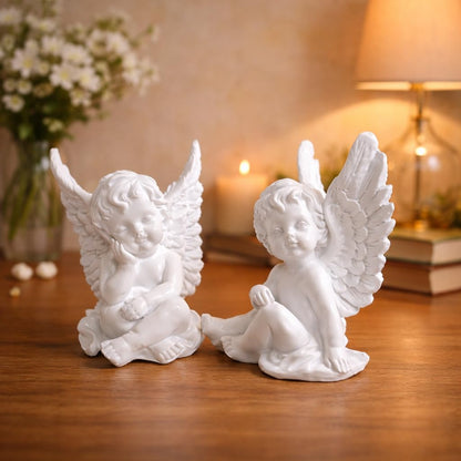 White Angel Cherub Figurine Set – Elegant Home Decor Showpiece for Living Room, Bedroom & Office | Premium Decorative Statue for Anniversary, Housewarming, Birthday & Wedding