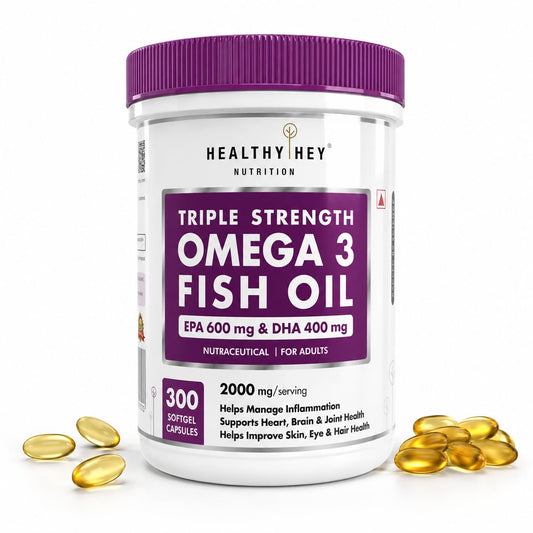 HealthyHey Sports Omega 3 Fish Oil | Omega 3 Fish Oil Capsules For Women and Men - 300 Softgels (EPA 600 - DHA 400)