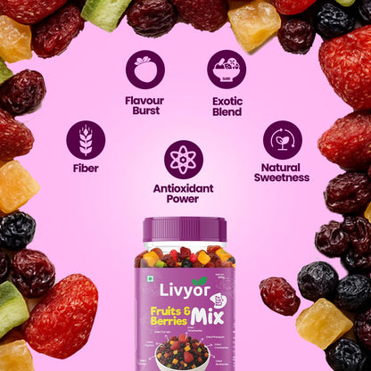 Livyor 7 in 1 Dried Fruits and Berry Mix for eating | Good Source of Fibre | Dried Cranberries | Pineapple | Pamelo | Papaya | Blueberries | Strawberries | Mango | Fruits & Berry Blast | Berries dry fruits | Berries fresh | Pack of 1
