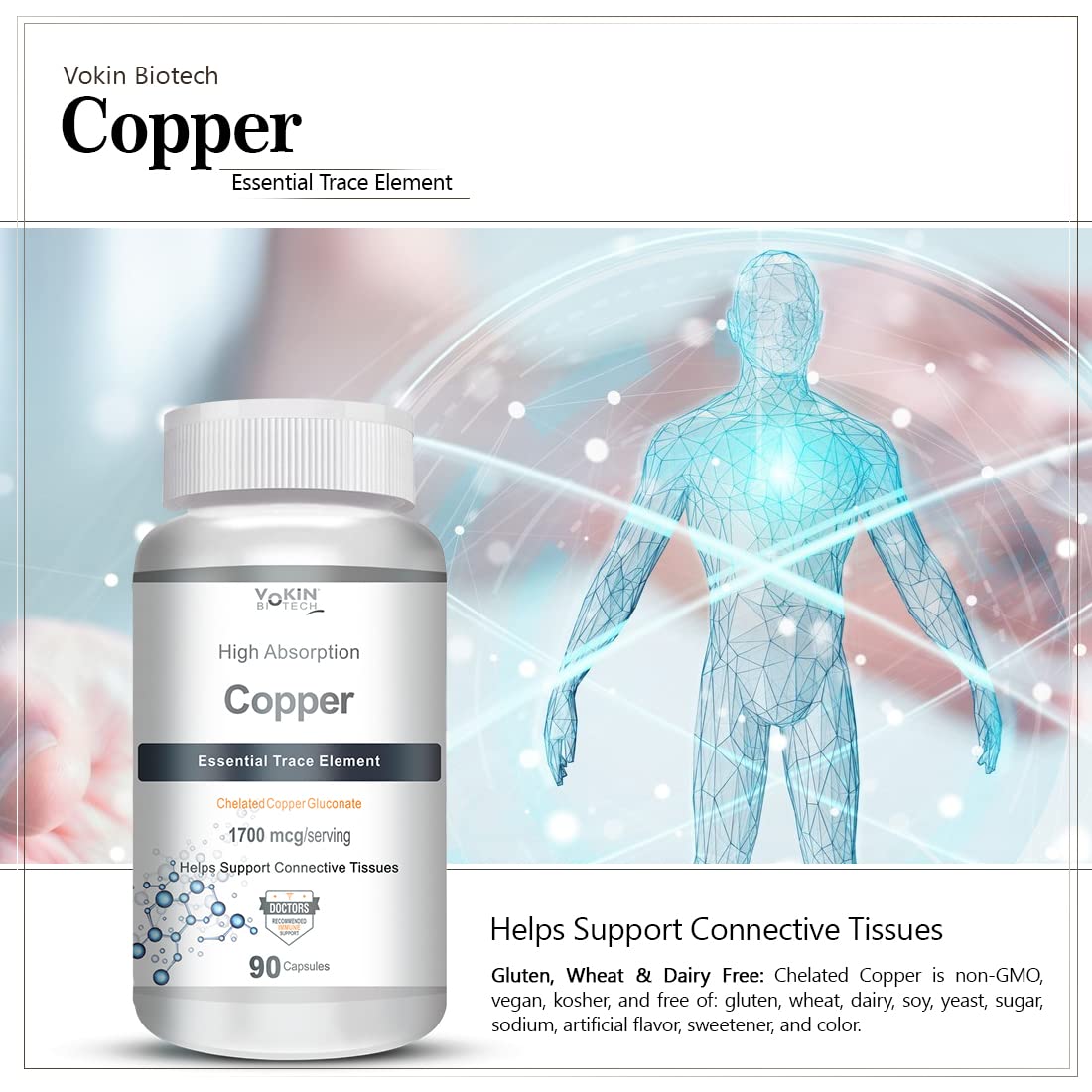 Vakin Biotech Copper supplement bottle with a human figure in the background
