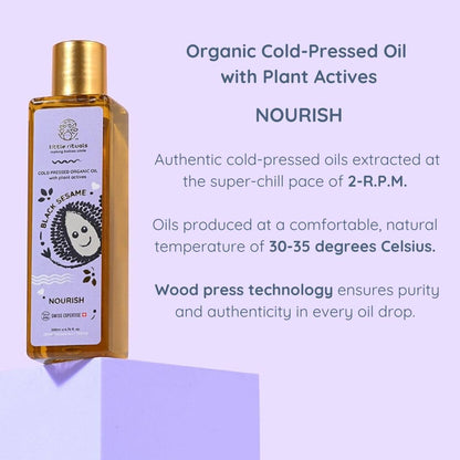 Little Rituals BLACK SESAME Baby Massage Oil and Hair oil, Cold Pressed and Certified ORGANIC with SWISS Plant Actives. Dermatologist Tested by Pediatrics, Mild & Gentle & Safe (100 ML)